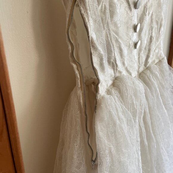 VINTAGE HANDMADE 1959 Princess Empire Waist Satin Lace Wedding Dress Small - Picture 13 of 17